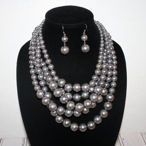 Vintagejelyfish Silver Pearl Necklace Set